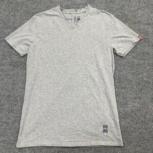 Psycho Bunny V-Neck T Shirt Men Small Gray Short Sleeve Pima Cotton